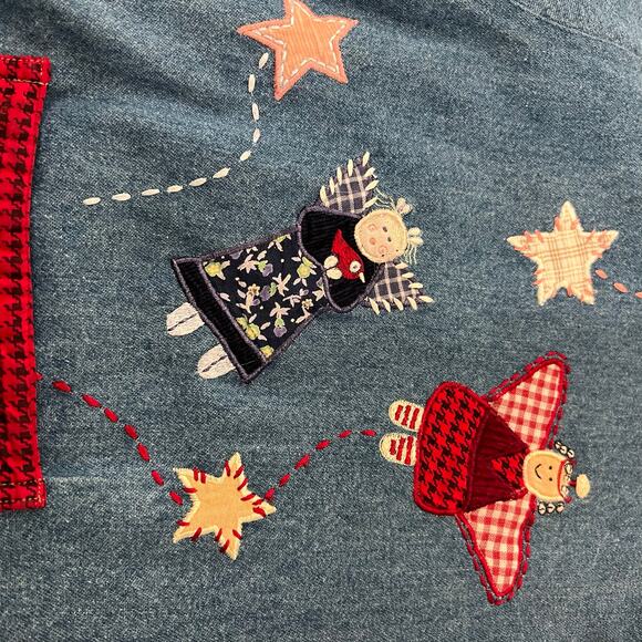 Vintage Casey Coleman Denim Embroidery Angels Lined Shacket M/L Corduroy Pockets - Picture 14 of 15